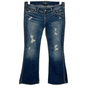Silver Jeans Frances 22” Flare Women’s Bootcut Distressed Low Rise SZ 33